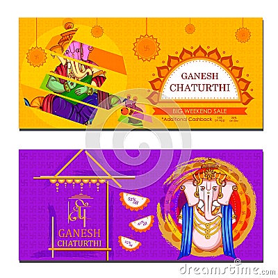 Lord Ganapati for Happy Ganesh Chaturthi festival shopping sale offer promotion advetisement background Vector Illustration