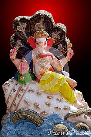 Lord Ganesh in role of Lord Vishnu Stock Photo