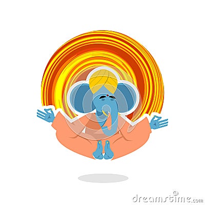 Lord Ganesha. Elephant yoga. Elephant yogi meditates. Vector Illustration