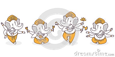 Lord Ganesha, hindu god vector set Vector Illustration