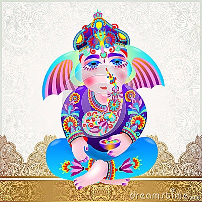 Lord Ganesha on light gold luxury background Vector Illustration