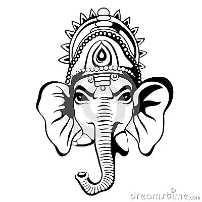 Lord Ganesha portrait sketch on a background. Vector Vector Illustration