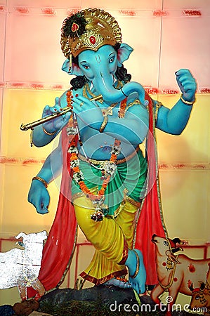 Lord Ganesha in role of krishna Stock Photo