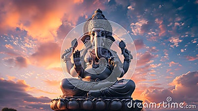 Lord ganesha sculpture at beautiful sunset. Goddess ganesh festival Stock Photo