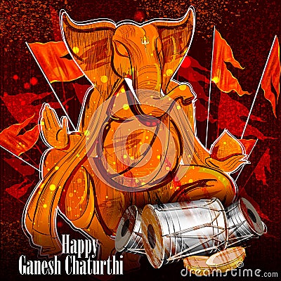 Lord Ganpati on Ganesh Chaturthi background Vector Illustration