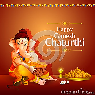 Lord Ganpati on Ganesh Chaturthi background Vector Illustration