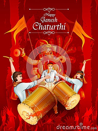 Lord Ganpati on Ganesh Chaturthi background Vector Illustration