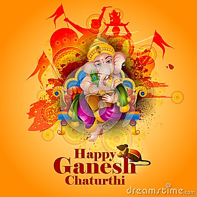 Lord Ganpati on Ganesh Chaturthi background Vector Illustration