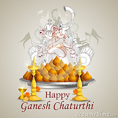 Lord Ganpati on Ganesh Chaturthi background Vector Illustration