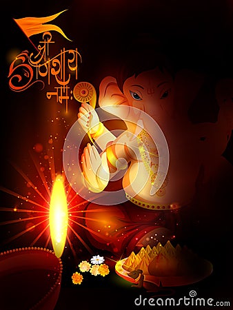 Lord Ganpati on Ganesh Chaturthi background Vector Illustration