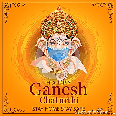 Lord Ganpati on Ganesh Chaturthi background. vector illustration. corona virus covid-19 concept Vector Illustration