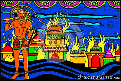 Lord Hanuman Lanka Dahan Vector Illustration