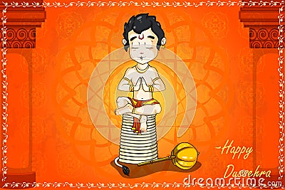 Lord Hanuman praying for Rama in Happy Dussehra background Vector Illustration