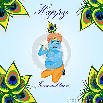 Lord Krishana in Happy Janmashtami Vector Illustration