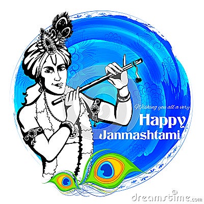 Lord Krishana in Happy Janmashtami Vector Illustration