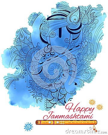 Lord Krishana in Happy Janmashtami Vector Illustration