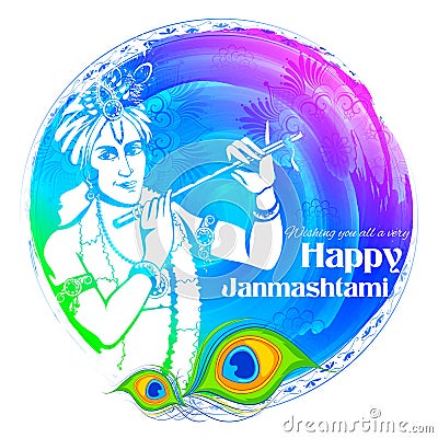 Lord Krishana in Happy Janmashtami Vector Illustration