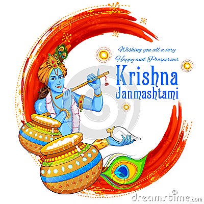 Lord Krishana in Happy Janmashtami Vector Illustration