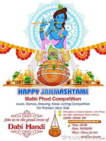 Lord Krishana in Happy Janmashtami Vector Illustration