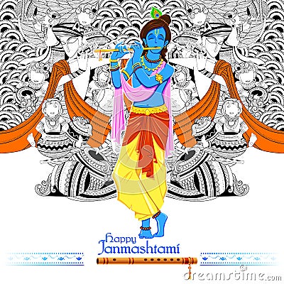 Lord Krishana in Happy Janmashtami Vector Illustration