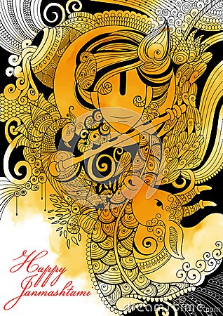 Lord Krishana in Happy Janmashtami Vector Illustration