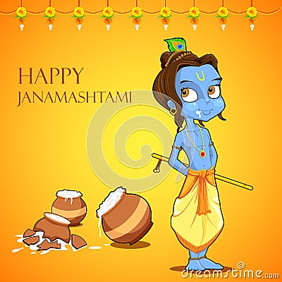 Lord Krishana in Janmashtami Vector Illustration