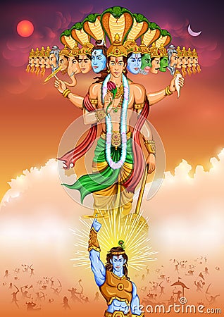 Lord Krishana showing Vishvarupa Darshan Vector Illustration