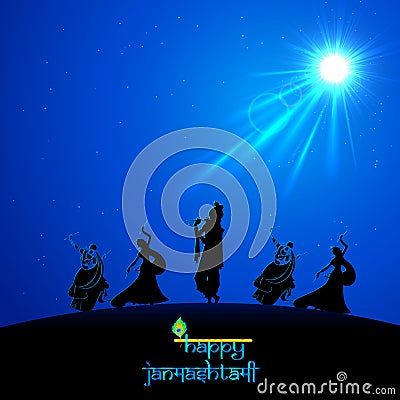 Lord Krishna doing Rash Leela in Janmasthami Vector Illustration