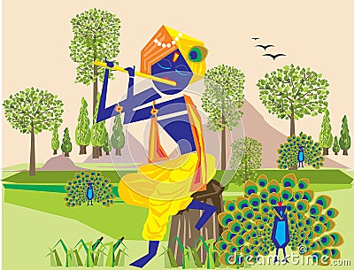 Lord Krishna flute 3 Cartoon Illustration