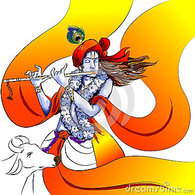 Lord Krishna Indian God Janmashtami festival holiday Vector Illustration