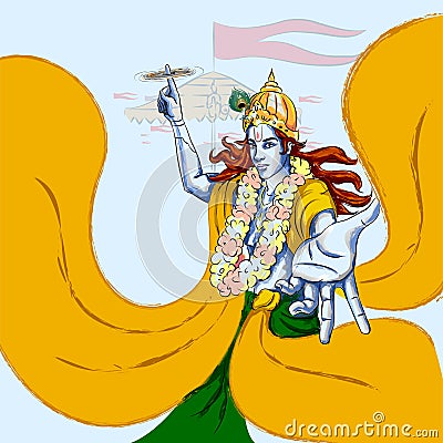 Lord Krishna Indian God Janmashtami festival holiday Vector Illustration