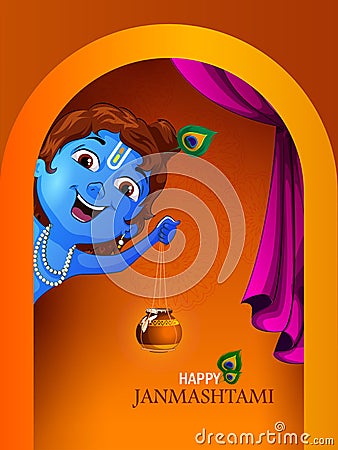 Happy Krishna Janmashtami festival India holiday. Vector illustration Vector Illustration