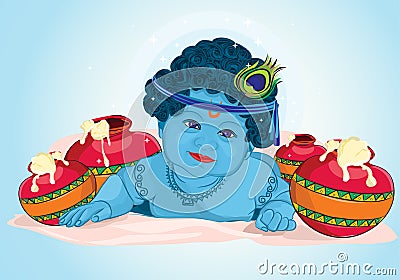 Lord Krishna with makhaan 2 Vector Illustration