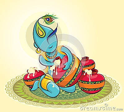 Lord Krishna with makhaan Vector Illustration