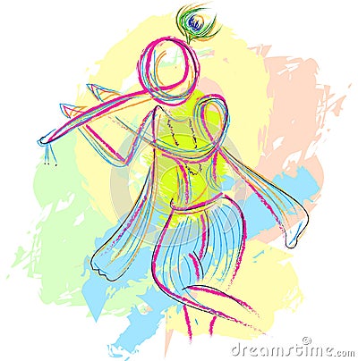 Lord krishna sketch with flute for invite Vector Illustration