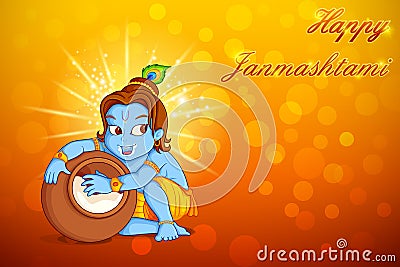 Lord Krishna stealing makhaan in Janmashtami Vector Illustration