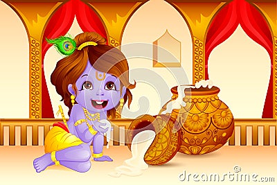 Lord Krishna stealing makhaan in Janmashtami Vector Illustration