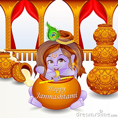 Lord Krishna stealing makhaan in Janmashtami Vector Illustration