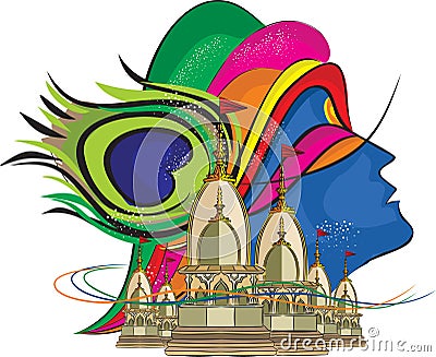 Lord Krishna Temple 4 Vector Illustration