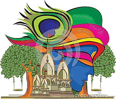 Lord Krishna Temple 2 Vector Illustration