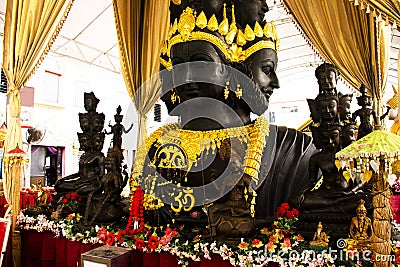 Lord Maha Phrom Brahma hindu deity god angel and Goddess Kali in shrine for thai people travelers travel visit praying blessing Stock Photo