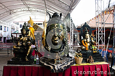 Lord Maha Phrom Brahma hindu deity god angel and Goddess Kali in shrine for thai people travelers travel visit praying blessing Stock Photo
