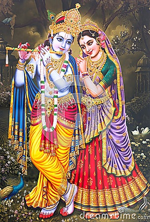 Lord Radha Krishna Beautiful Wallpaper Stock Photo