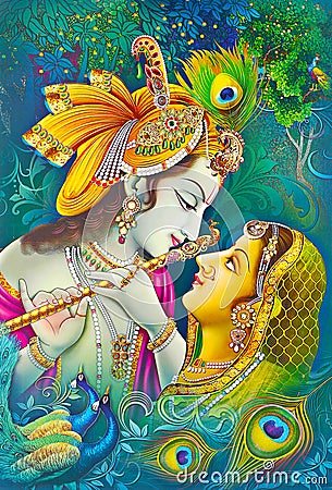 Lord Radha Krishna Beautiful Wallpaper Stock Photo