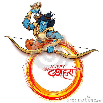 Lord Rama with arrow in Dussehra Navratri festival of India poster Vector Illustration