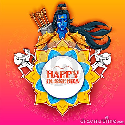 Lord Rama with arrow in Dussehra Navratri festival of India poster Vector Illustration