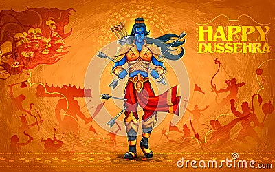 Lord Rama with arrow killing Ravana Vector Illustration