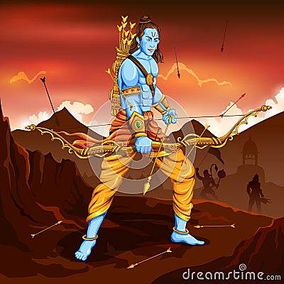 Lord Rama with arrow killing Ravana Vector Illustration