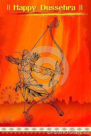 Lord Rama with bow arrow killimg Ravana Vector Illustration