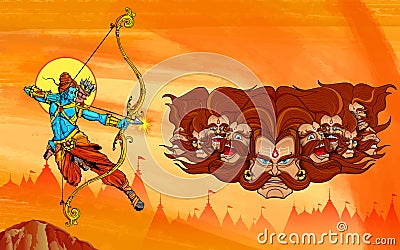 Lord Rama with bow arrow killimg Ravana Vector Illustration